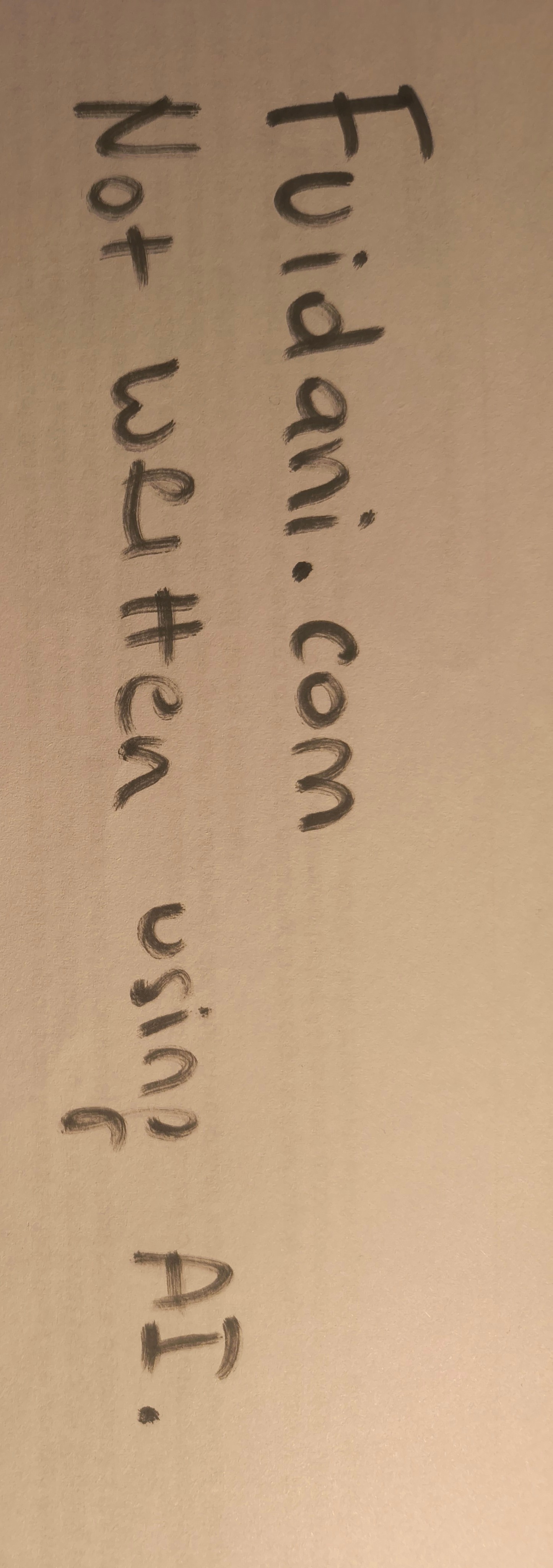 Handwritten: Fuidani.com — Not written using AI.